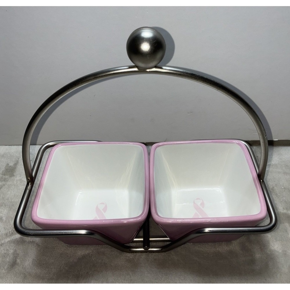 Pampered Chef Small Bowl Caddy Pink Serving‎ Dishes Ceramic Whip Breast Cancer